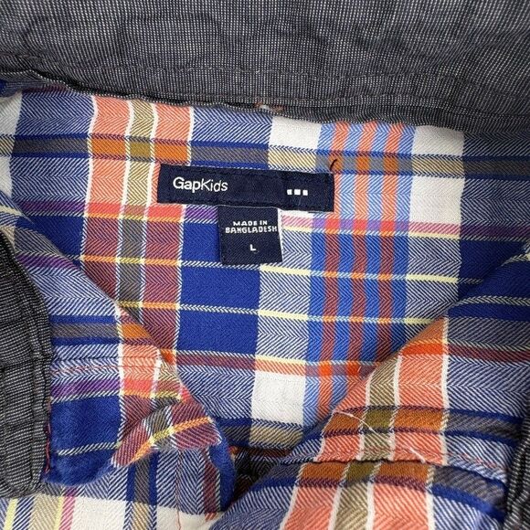 Gap Kids Plaid Flannel Double Pocket Shirt Western Lightweight Cotton LS Boys L - Picture 3 of 8